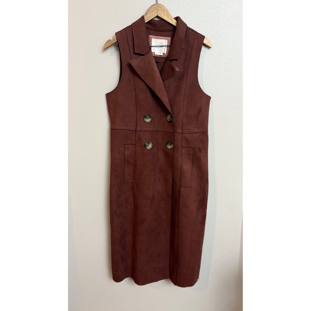 Anthropologie Tandy Longline Utility Faux Suede Vest Dress Double Breasted